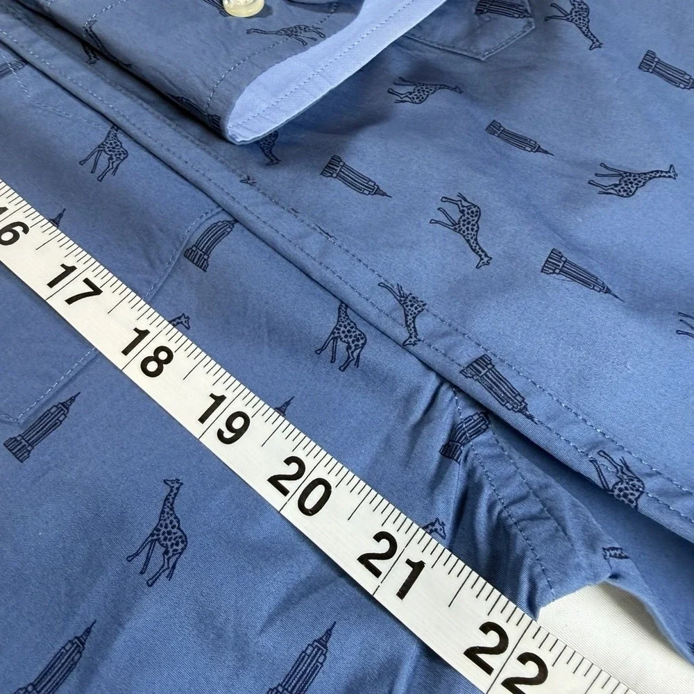 Banana Republic Shirt Mens L Blue Giraffe Empire State Building Slim Fit EUC